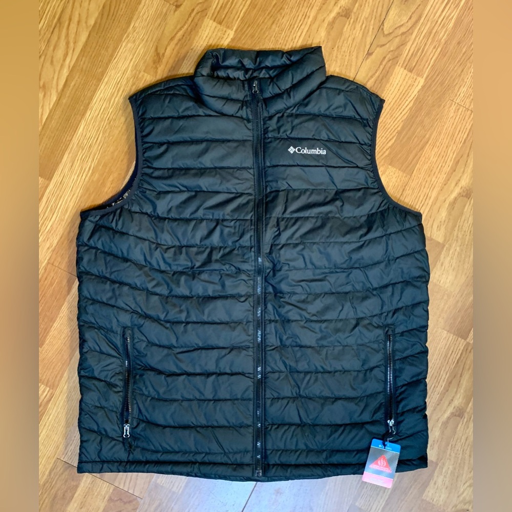 NWT Mens Columbia Omni Heat Powder Lite Black Puffer Vest 2XT